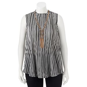 Juniors' Plus Size HeartSoul Striped Necklace Top