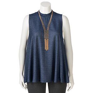 Juniors' Plus Size HeartSoul Necklace Mockneck Swing Top