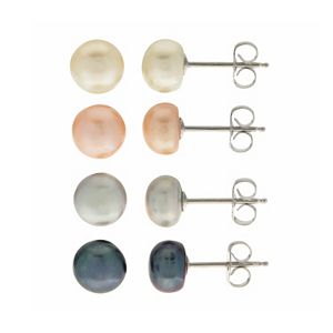 PearLustre by Imperial Sterling Silver White & Dyed Freshwater Cultured Pearl Stud Earring Set