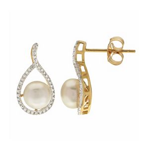 PearLustre by Imperial 14k Gold Freshwater Cultured Pearl & Diamond Accent Teardrop Earrings