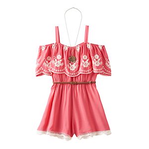 Girls 7-16 Knitworks Off Shoulder Ruffle Overlay Romper with Necklace