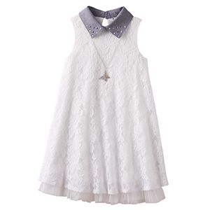 Girls 7-16 Knitworks Embellished Collar Lace Swing Dress with Necklace