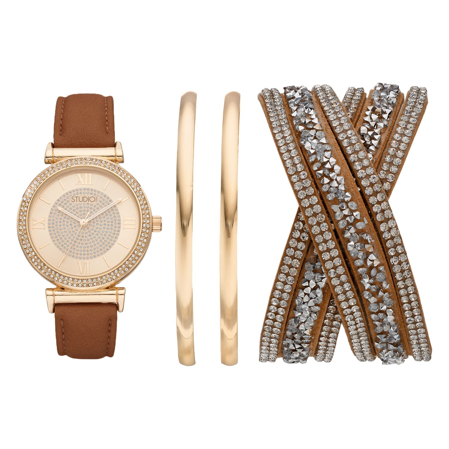 gold watch and bracelet set