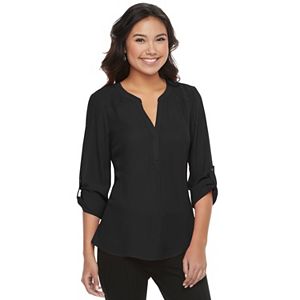 Juniors' Candie's® Roll-Tab Splitneck Top