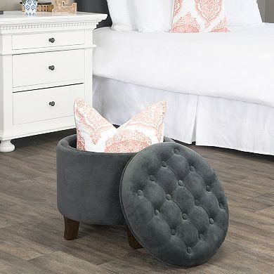 HomePop Round Velvet Storage Ottoman