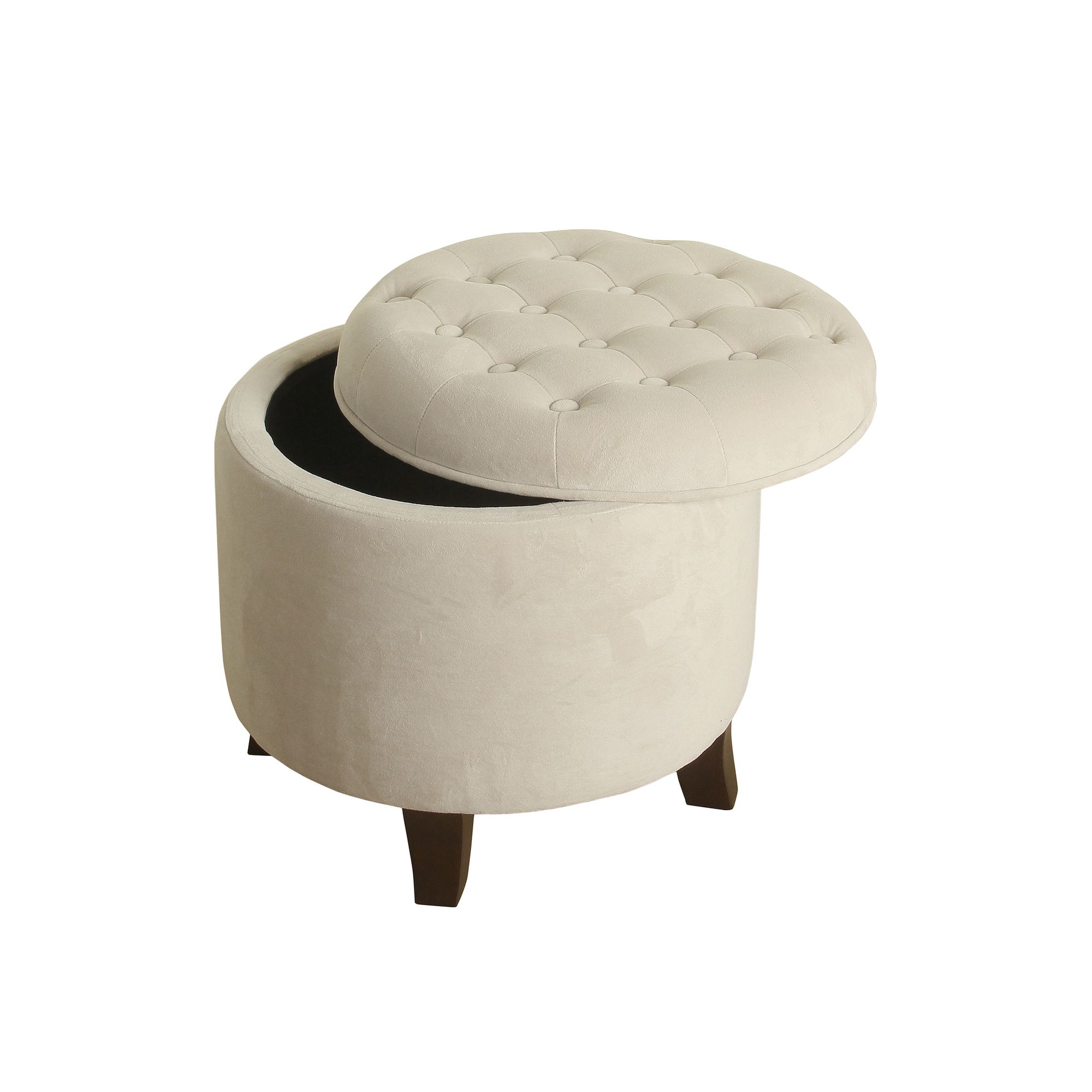 HomePop Round Velvet Storage Ottoman, Eggshell