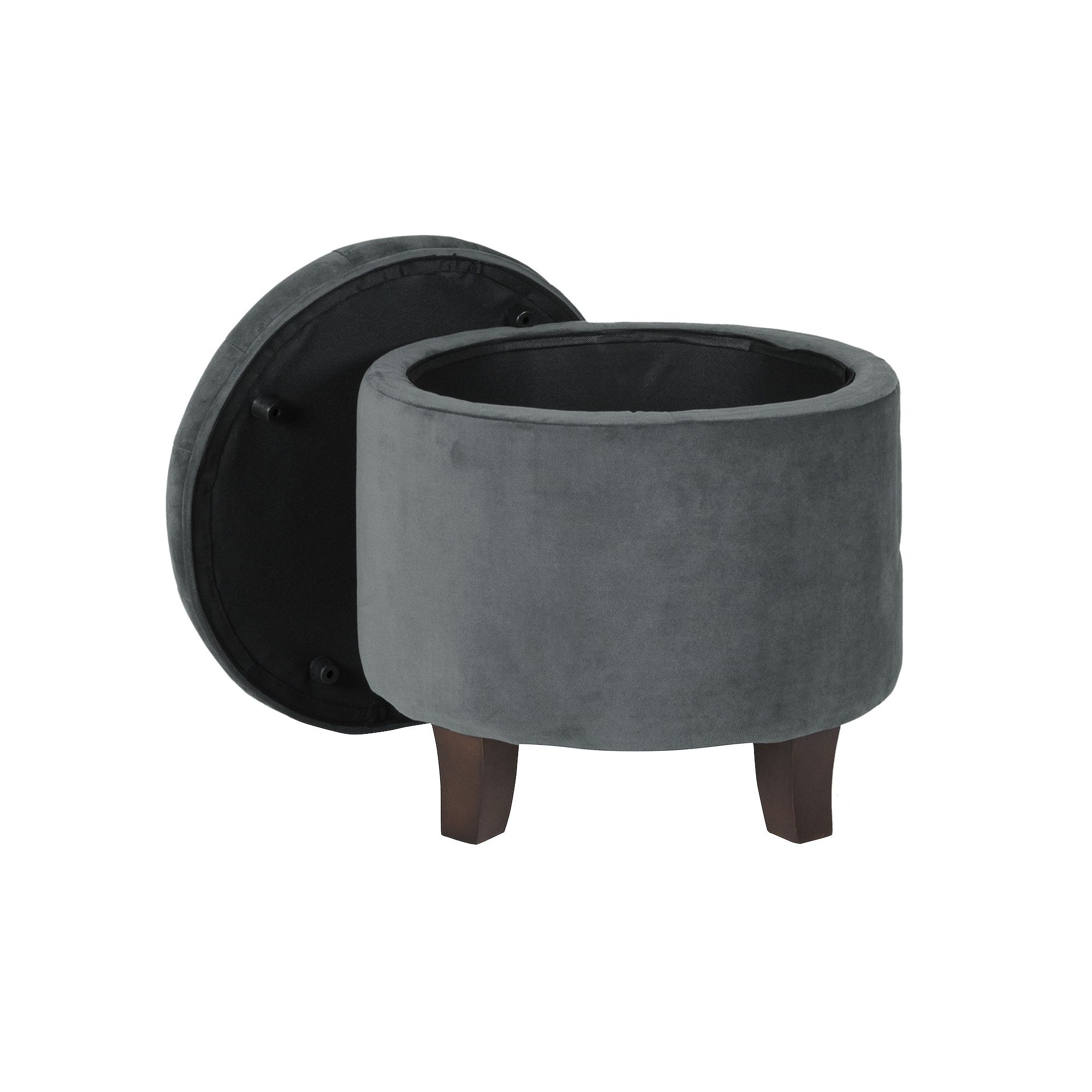 HomePop Round Velvet Storage Ottoman, Gray