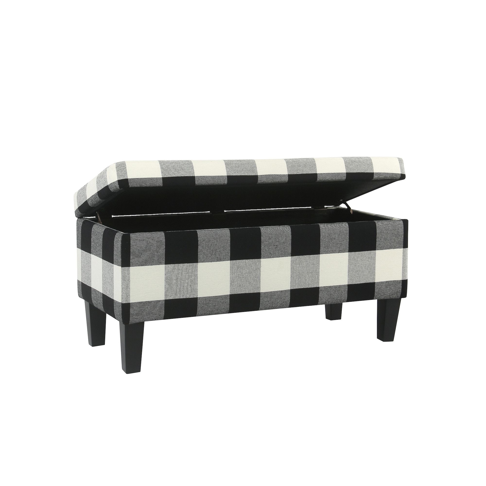 HomePop Bailey Printed Storage Ottoman Bench, Black Plaid