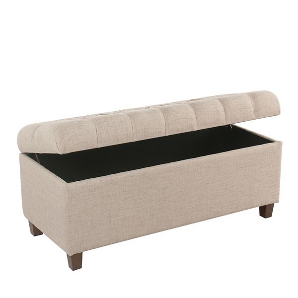 Homepop Ainsley Tufted Storage Ottoman, White Leather Ottoman Bench