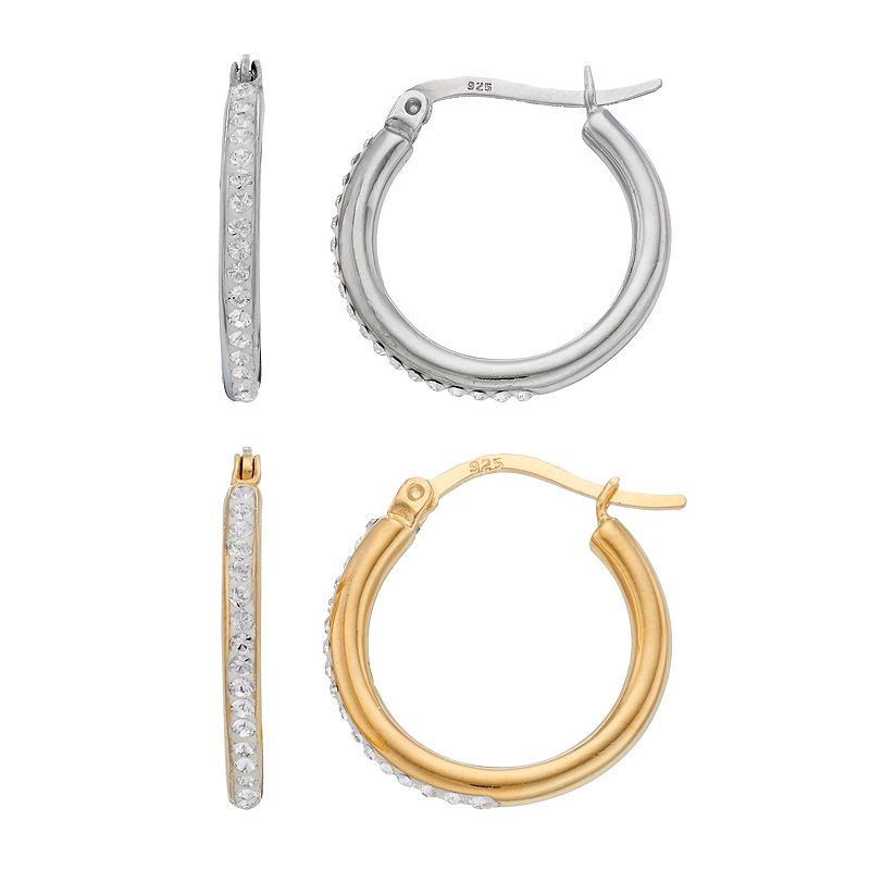 Sterling N Ice Crystal Hoop Earring Set, Womens, White