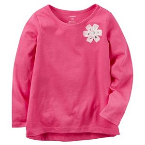 Toddler Girl Carter's Long Sleeve Two-Tone Flower Embellished Tee