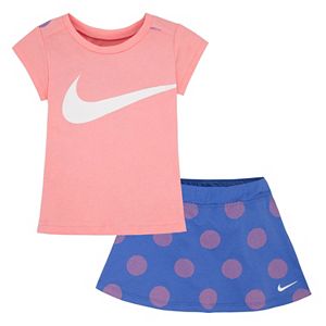 Toddler Girl Nike Swoosh Print Tee & Polka-Dot Skort Set