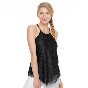 Juniors' Trixxi V-Hem Lace Overlay Tank