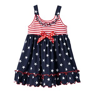 Toddler Girl Sophie Rose Patriotic Star & Stripe Ruffled Dress