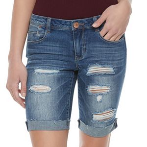Juniors' Almost Famous Ripped Jean Bermuda Shorts