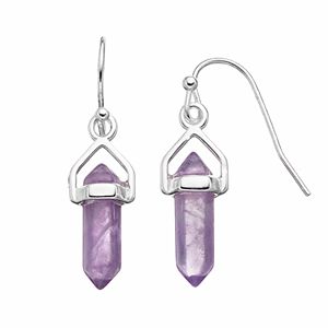 Healing Stone Silver Plated Amethyst Crystal Drop Earrings