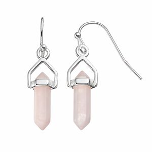 Healing Stone Silver Plated Rose Quartz Crystal Drop Earrings