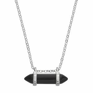 Healing Stone Silver Plated Horizontal Onyx Crystal Pendant Necklace