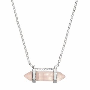 Healing Stone Silver Plated Horizontal Rose Quartz Crystal Pendant Necklace