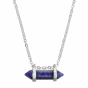 Healing Stone Silver Plated Horizontal Sodalite Crystal Pendant Necklace