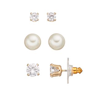 Napier Cubic Zirconia & Simulated Pearl Stud Earring Set