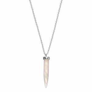 Healing Stone Silver Plated Tapered Rose Quartz Crystal Pendant Necklace