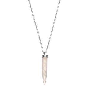 Healing Stone Silver Plated Tapered Rose Quartz Crystal Pendant Necklace
