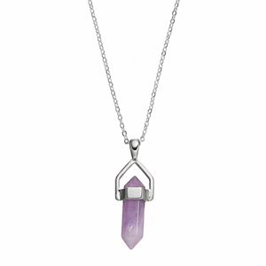 Healing Stone Silver Plated Vertical Amethyst Crystal Pendant Necklace