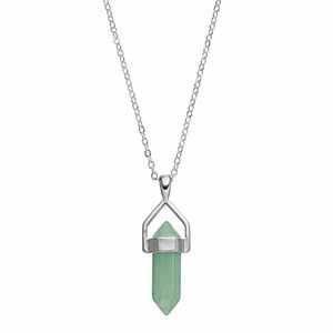Healing Stone Silver Plated Vertical Aventurine Crystal Pendant Necklace