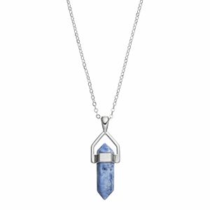 Healing Stone Silver Plated Vertical Sodalite Crystal Pendant Necklace
