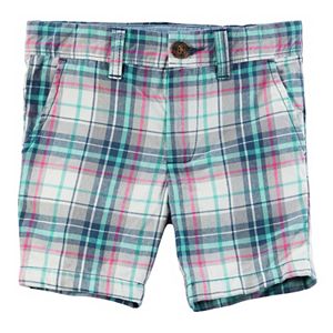 Boys 4-8 Carter's Pink & Mint Plaid Flat Front Shorts