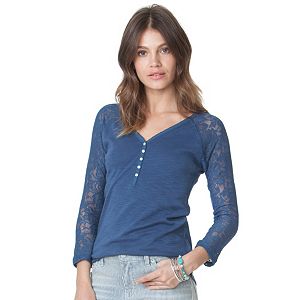 Petite Chaps Lace Henley