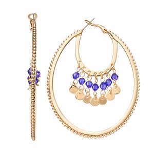 Jennifer Lopez Blue Beaded Layered Oval Hoop Earrings