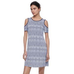 Women's ELLE™ Striped Cold-Shoulder Shift Dress