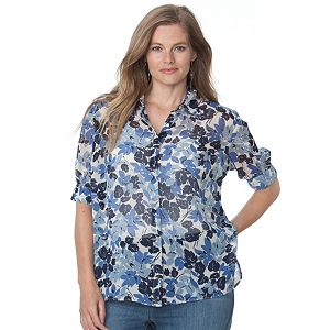 Plus Size Chaps Floral Georgette Blouse