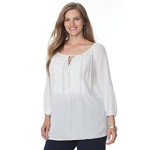 Plus Size Chaps Embroidered Peasant Top