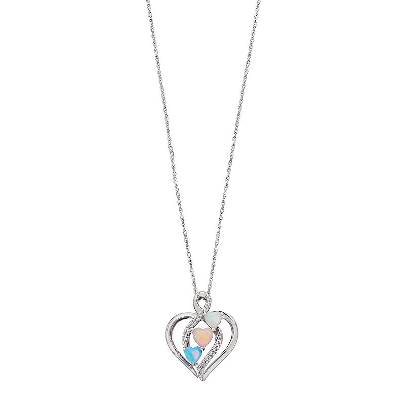 Sterling Silver Lab-Created Opal & White Sapphire Heart Pendant, Womens, 