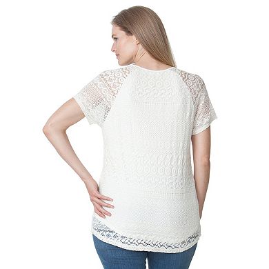 Plus Size Chaps Lace Overlay Top