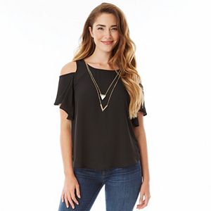 Juniors' IZ Byer California Flutter Cold Shoulder Top