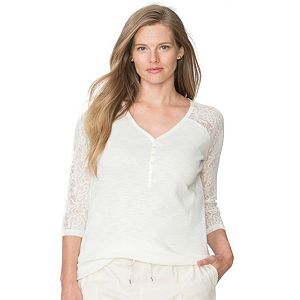 Plus Size Chaps Lace Henley