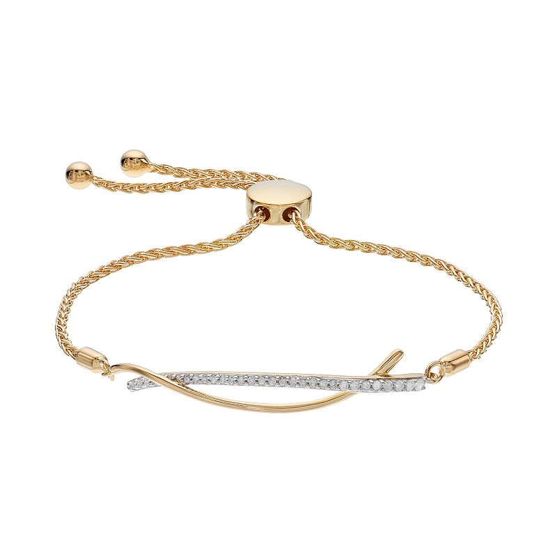 14k Gold Over Silver 1/5 Carat T.W. Diamond Curved Bar Bolo Bracelet, Women