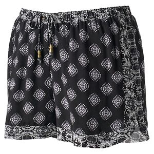 Juniors' Pink Republic Mix-Print Shortie Shorts