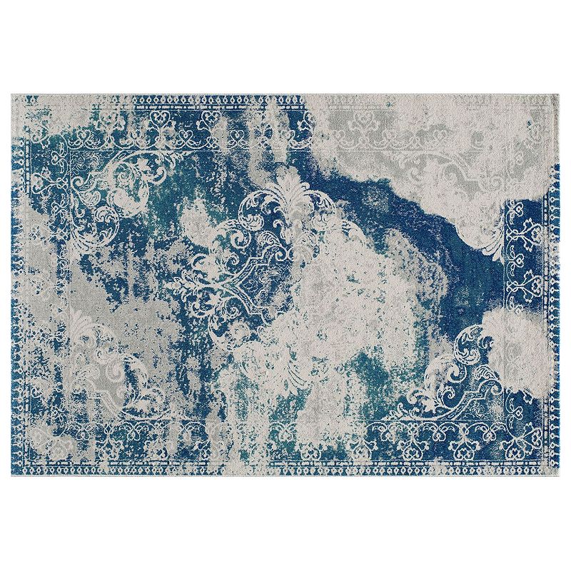 Momeni Loft Merrick Framed Scroll Rug, Blue, 5X7.5 Ft