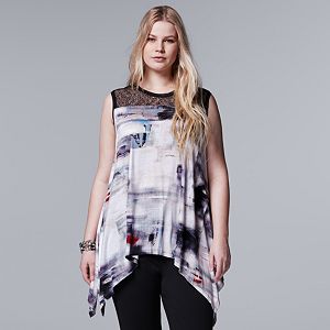 Plus Size Simply Vera Vera Wang Print Lace Handkerchief Tunic