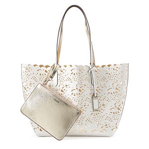 Chaps Alivia Laser-Cut Reversible Tote Bag with Pouch