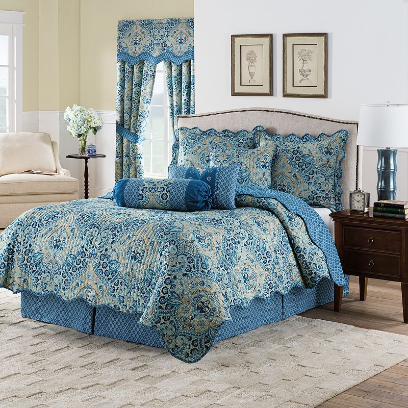 Waverly Modern Printed 4 Piece Quilt Sets  Full/Queen with Pillow Shams  Bed Skirt