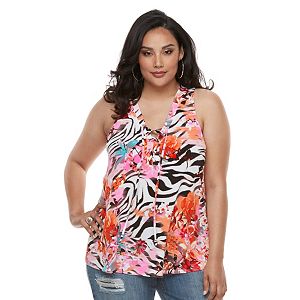 Plus Size Jennifer Lopez Zebra Lace-Up Tank Top