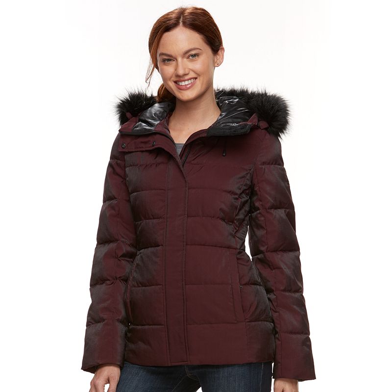 Women's Zeroxposur Faux-fur Trim Puffer Jacket, Size: Large, Merlot
