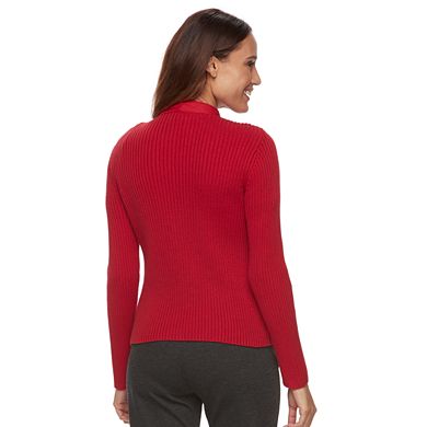 Petite Croft & Barrow® Quilted Zip-Front Sweater