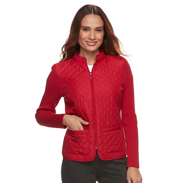 Petite Croft & Barrow® Quilted Zip-Front Sweater